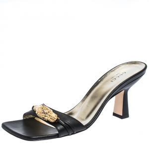 مملوكة مسبقًا Gucci Black Leather Dora Open Toe Slide Sandals Size 37.5
