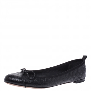 مملوكة مسبقًا Gucci Black Micro Guccissima Leather Bow Detail Ballet Flats 38.5