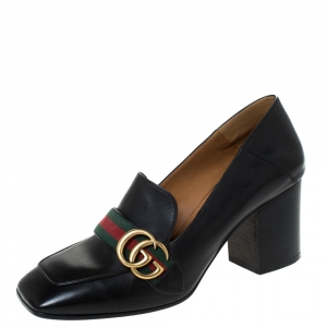 Pre Owned Gucci Black Leather Peyton Loafer Pumps Size 39