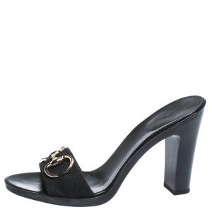 مملوكة مسبقًا Gucci Black GG Canvas Horsebit Slide Sandals Size 37.5