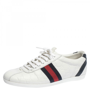 Gucci White Guccissima Leather Web Detail Low Top Sneakers Size 37.5