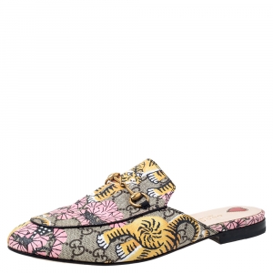 مملوكة مسبقًا Gucci Multicolor GG Canvas Tiger Print Princetown Horsebit Mule Sandals Size 40