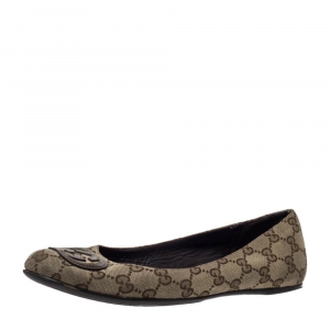 مملوكة مسبقًا Gucci Beige Guccissima Canvas GG Logo Ballet Flats Size 38