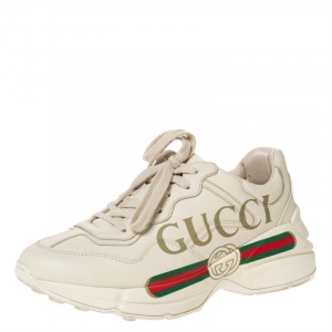 Gucci Ivory Leather Rhyton Vintage Logo Platform Sneakers Size 38