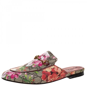 مملوكة مسبقًا Gucci Pink GG Canvas Blooms Princetown Mule Sandals Size 38.5 