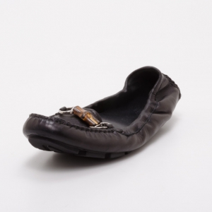 Pre Owned Gucci Black Leather Horsebit Moccasins Size 39