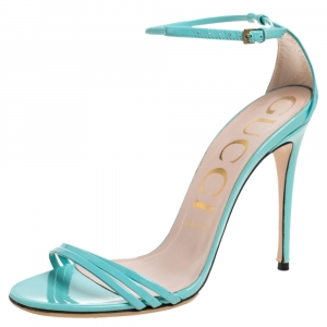مملوكة مسبقًا Gucci Sea Green Patent Leather Open Toe Ankle Strap Sandals Size 38