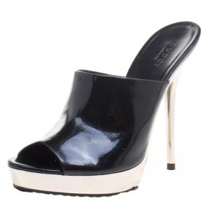 مملوكة مسبقًا Gucci Black Patent Metal Heel Platform Mules Size 36.5