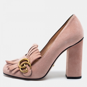 مملوكة مسبقًا Gucci Pink Suede Double G Fringes Pumps Size 38