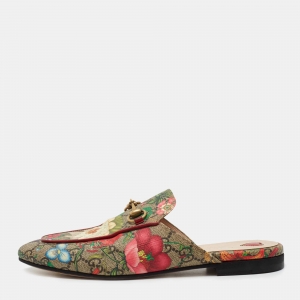 مملوكة مسبقًا Gucci Multicolor GG Floral Print Canvas Princetown Horsebit Flat Mules Size 38