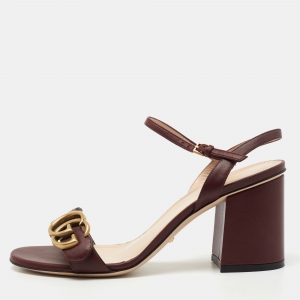 Pre Owned Gucci Burgundy Leather GG Marmont Ankle Strap Sandals Size 36.5