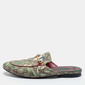 مملوكة مسبقًا Gucci Multicolor Tian Print GG Supreme Canvas Princetown Flat Mules Size 37