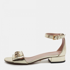 Gucci Metallic Gold Leather Horsebit  Ankle Strap Sandals Size 36.5