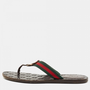 Gucci Tricolor Leather and Canvas Web GG Thong Flats Size 36