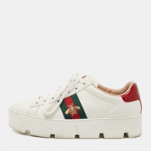 مملوكة مسبقًا Gucci white Leather Ace Platform Sneakers Size 38
