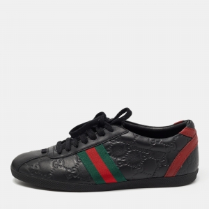 مملوكة مسبقًا Gucci Black Guccissima Leather Ace Sneakers Size 38