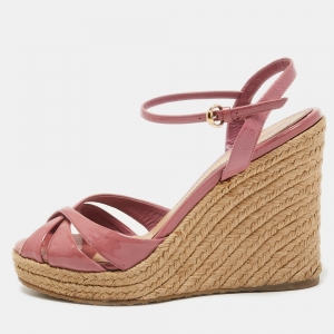 Gucci Pink Guccissima Patent Leather Penelope Espadrille Wedge Sandals Size 38.5