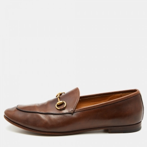 Gucci Brown Leather Jordaan Horsebit Slip On Loafers Size 38.5