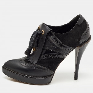 Pre Owned Gucci Black Leather and Suede Wimbledon Booties Size 38.5