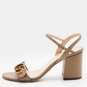 Gucci Beige Leather GG Marmont Ankle Strap Sandals Size 37.5