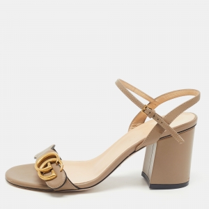 Gucci Brown Leather GG Marmont Ankle Strap Sandals Size 37.5