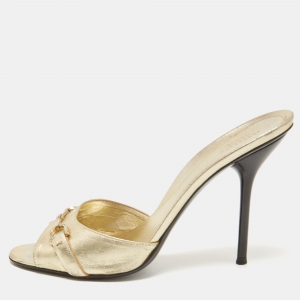Gucci Metallic Gold Leather Hollywood  Slides Size 38