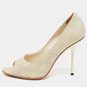 Gucci Grey Guccissima Leather Peep Toe Pumps Size 38.5