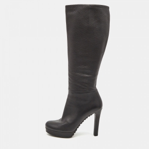 Pre Owned Gucci Black Leather Knee Length Boots Size 38.5 