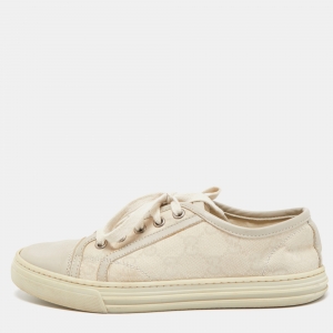 Gucci White/Grey GG Canvas and Leather Low Top Sneakers Size 35