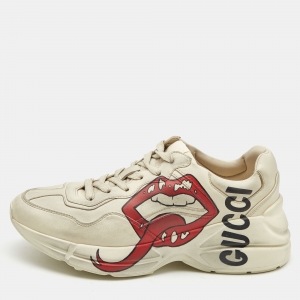 Gucci Cream Leather Rhyton Lace Up Sneakers Size 38