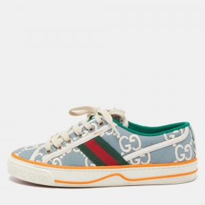 Gucci Grey Canvas Tennis Low Top Sneakers Size 38.5