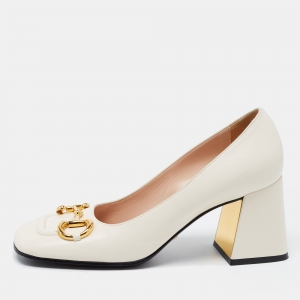 Gucci Off White Leather Horsebit Loafer Pumps Size 39