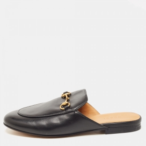 Pre Owned Gucci Black Leather Princetown Mules Size 37