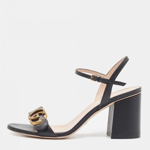 Gucci Black Leather GG Marmont Ankle Strap Sandals Size 38