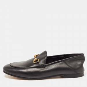 Gucci Black Leather Jordan Horsebit Slip On Loafers Size 38