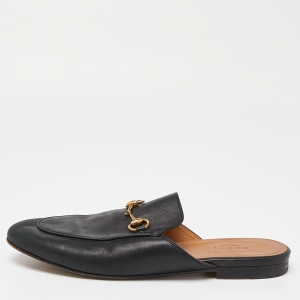 Gucci Black Leather Horsebit Princetown Flat Mules Size 37.5
