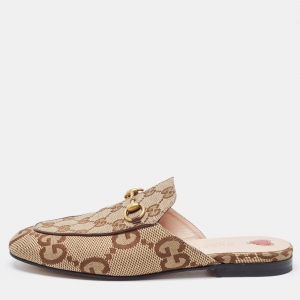 Gucci Beige/Brown GG Canvas Princetown Flat Mules Size 37