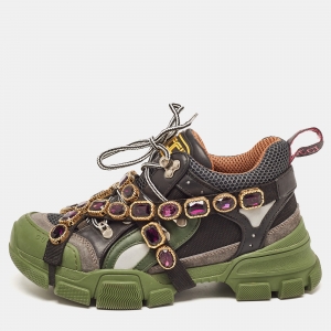 Gucci Multicolor Leather and Mesh Flashtrek Removable Crystals Sneakers Size 38
