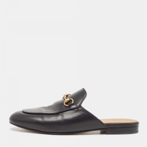Pre Owned Gucci Black Leather Princetown  Mules Size 37 