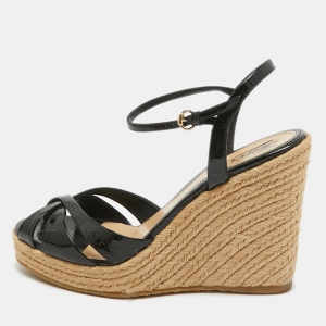 Pre Owned Gucci Black Microguccissima Patent Leather Penelope Espadrille Sandals Size 38.5 