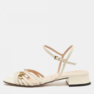 Gucci Cream Leather Horsebit Ketty Ankle Strap Sandals Size 37.5