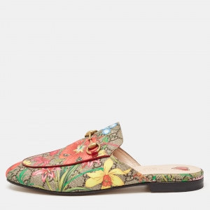 Gucci Multicolor GG Supreme Canvas Floral Princetown Mules Size 38
