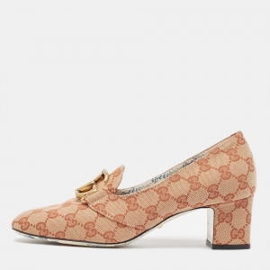 Pre Owned Gucci Beige GG Canvas Victoire Pumps Size 39.5