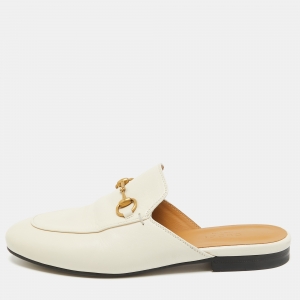 Gucci Cream Leather Princetown Mules Size 39.5 