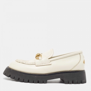 Pre Owned Gucci White Leather Harald Horsebit Platform Loafers Size 41