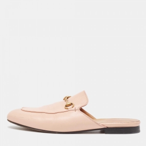 Gucci Pink Leather Princetown Flat Mules Size 39