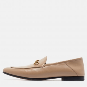 Gucci Brown Leather Jordaan Slip On Loafers Size 40