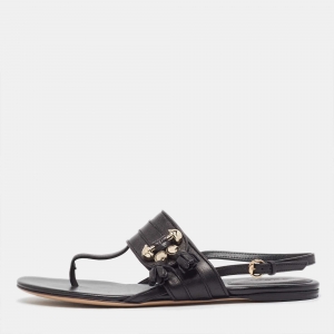 Gucci Black Leather Thong Flat Slingback Sandals Size 37
