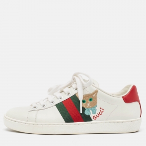 Gucci White Leather Ace Web Sneakers Size 34