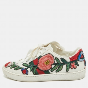 Gucci White Leather Ace Web Low Top Sneakers Size 34